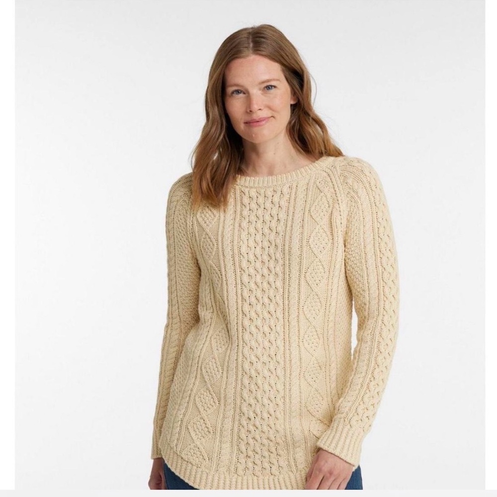 LL Bean Classic Cotton Fisherman Sweater w/ Zip detail - Picture 5 of 5
